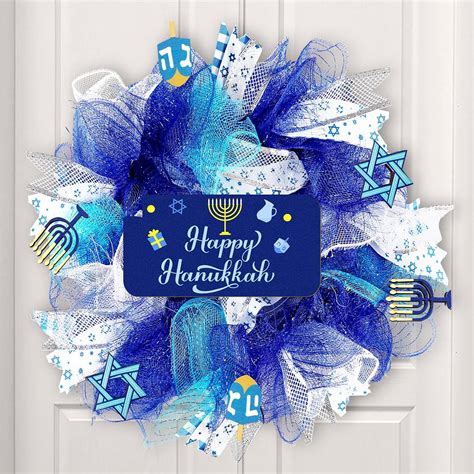 Amazon Lyrow Inch Happy Hanukkah Wreath Christmas Front Door