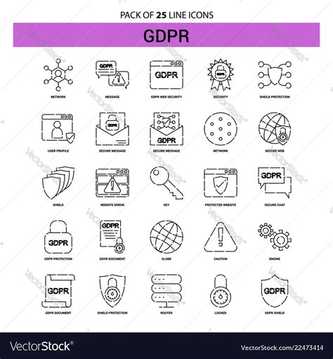 Gdpr Line Icon Set 25 Dashed Outline Style Vector Image