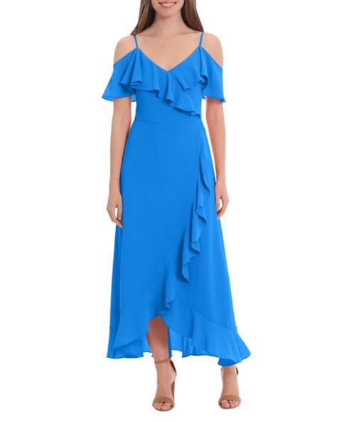 London Times Cold Shoulder Ruffle Maxi Dress In Blue Lyst