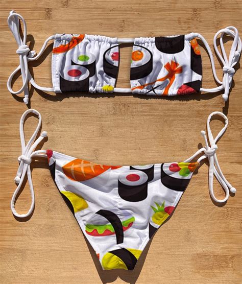 Swimwear Scrunch Butt Tie Side Square Top Bikini Set Sushi Etsy