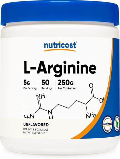 Nutricost L Arginine 250 Grams Pure L Arginine Powder 5000mg Per