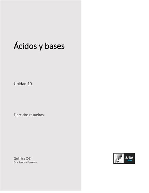 Ejercicios resueltos Unidad 10 Química cidos y bases Unidad 10