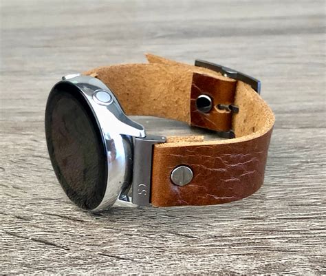 Brown Leather & Black Samsung Galaxy Watch Active2 Band Genuine Leather ...