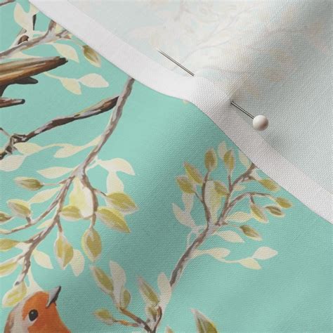 Vintage Painted Robin Branches Fabric Spoonflower