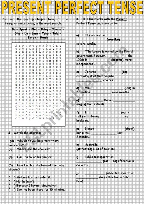 Present Perfect Review Esl Worksheet By Vivictr