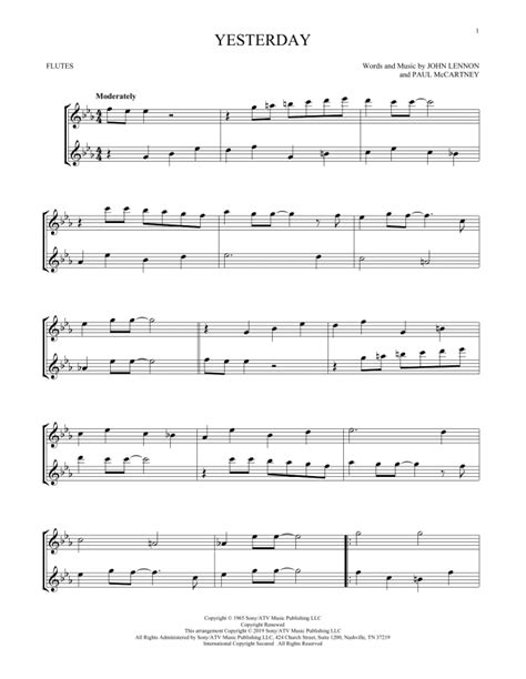 Yesterday Flute Duet Print Sheet Music Now