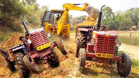 Jcb 3dx Backhoe Machine Working With Mahindra 475 Di Tractor For Making