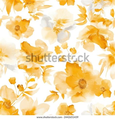 Sweet Yellow Flower Watercolor Seamless Patternsoft Stock Vector