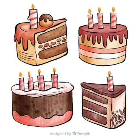 Colección de tartas de cumpleaños en acuarela Vector Gratis