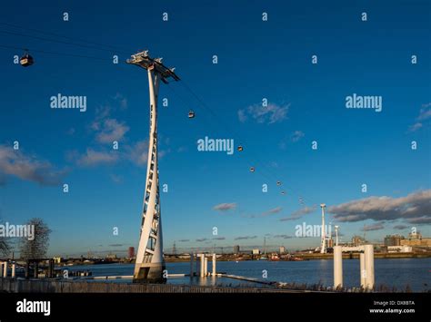 Emirates Air Line Cable Car Crosses River Thames Between The O2 North