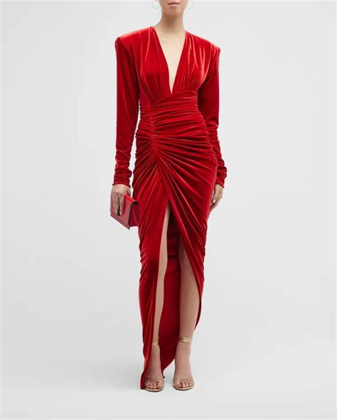 Red Velvet Dress Velvet Gown Alexandre Vauthier Strong Shoulders