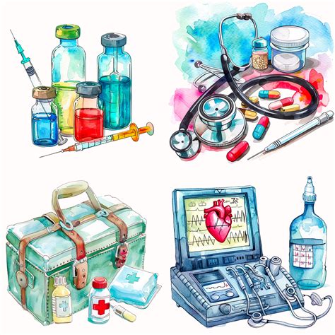 Cute Medical Equipment Clip Art, Watercolor Medical Devices ...