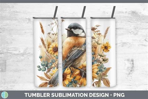 Autumn Sunflowers Chickadee Tumbler Sublimation Oz Skinny