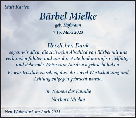 Traueranzeigen Von B Rbel Mielke Hamburgertrauer De