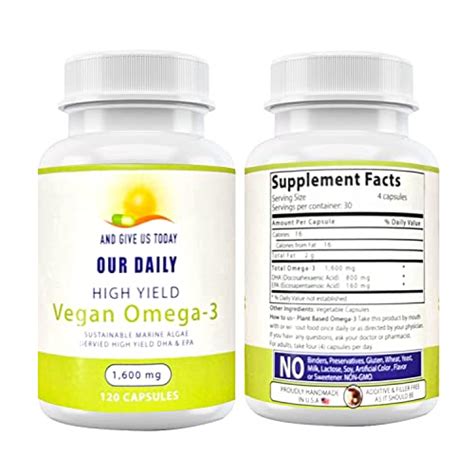 Our Daily Vites Vegan Omega 3 Supplement Marine Algal Source For Dha