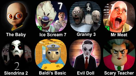 The Baby In Yellow Ice Scream 7 Granny 3 Mr Meat Slendrina 2 Baldi