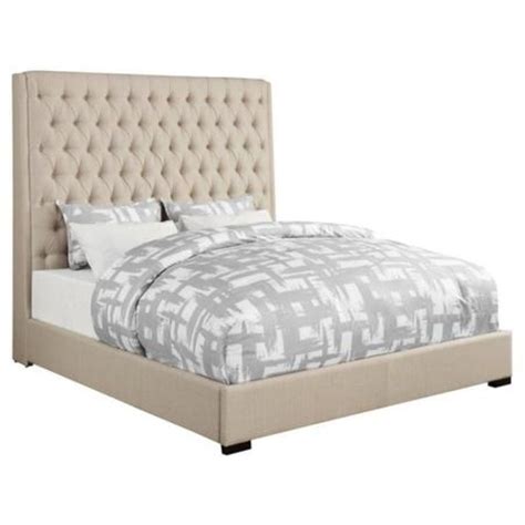 Upholstered Bed Queen Bed With High Headboard Cream