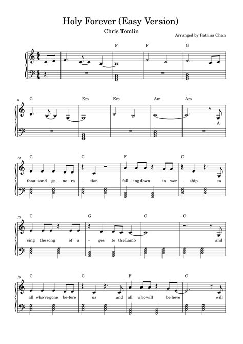 Holy Forever Arr Patrina Chan By Chris Tomlin Sheet Music For Piano