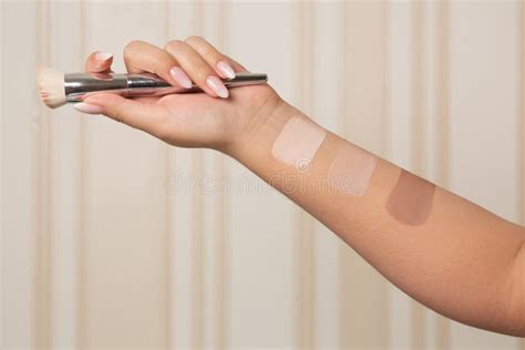 Swatches Of Foundations With Different Shades Stock Image Image Of