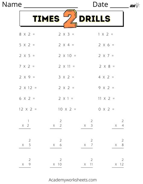 2 Times Table Academy Worksheets