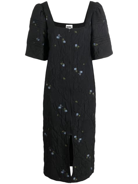 Bimba Y Lola Embroidered-floral Midi-dress In Schwarz | ModeSens