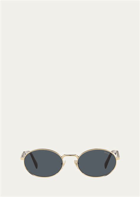 Prada Engraved Logo Metal And Plastic Oval Sunglasses Bergdorf Goodman