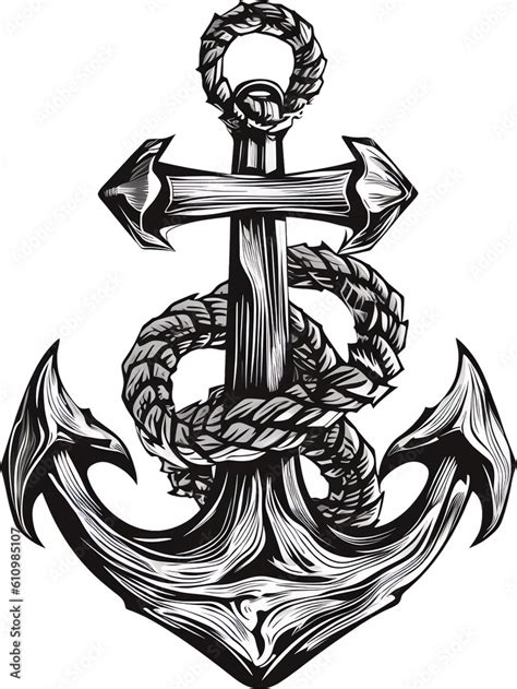 anchor and rope tattoo design isolated on transparent; created using ...