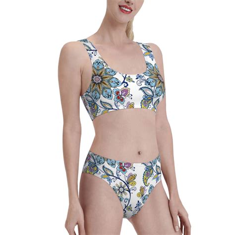 Noikeo Flowers And Butterflies Pattern Bikini Set For Women Two Piece Swimsuits Low Rise Bathing