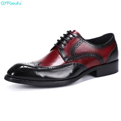 Qyfcioufu Luxury Designer Formal Men Italian Shoes Genuine Leather Fashion Black Red Wine