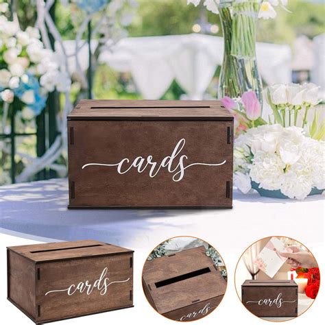 Caja de madera para tarjetas de boda para recepciones Caja marrón