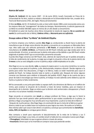 Ensayo Del Libro La Meta De Eliyahu M Goldratt Pdf