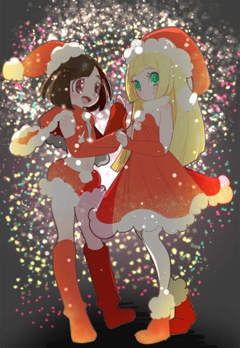 Safebooru 2girls Black Hair Blonde Hair Blush Chorimokki Christmas