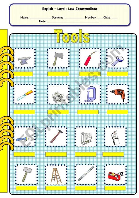 Hand Tool Identification Worksheet Printable Word Searches