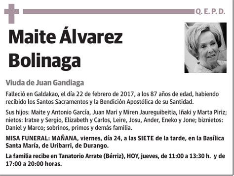 Maite Álvarez Bolinaga Esquela El Correo