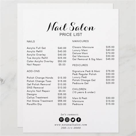 Calligraphy Minimalist Nail Salon Price List Zazzle Nail Salon