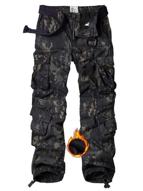 Men's Fleece Lined Camo Hiking Tactical Ripstop Pants Winter Outdoor ...