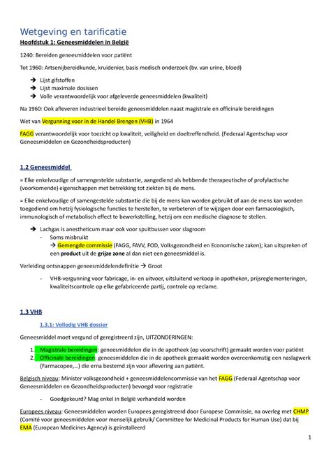 Geneesmiddelen In Belgie Wetgeving En Tarificatie Hoofdstuk 1