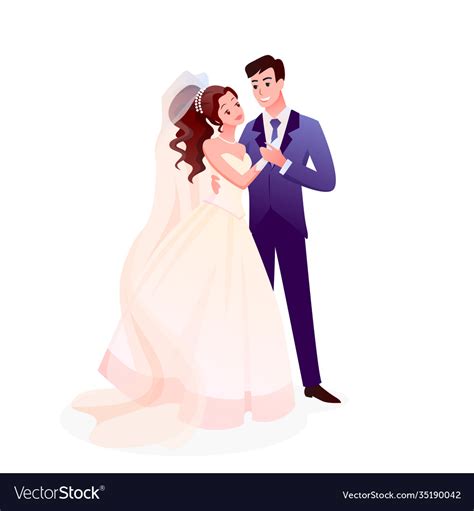 Couple Wedding Just Married Characters Standing Vector Image