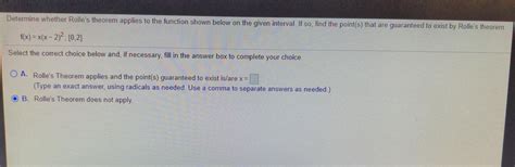 Solved Determine Whether Rolle S Theorem Applies To The Chegg