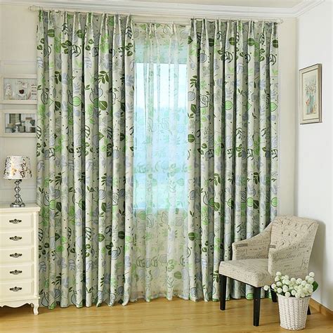 Stunning Green Blackout Curtains With Leaves Patterns Curtain