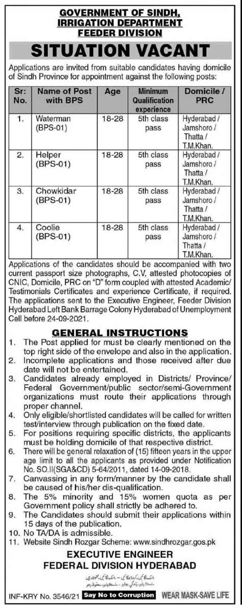 Irrigation Department Feeder Division Jobs 2021 Latest Jobs In Pakistan