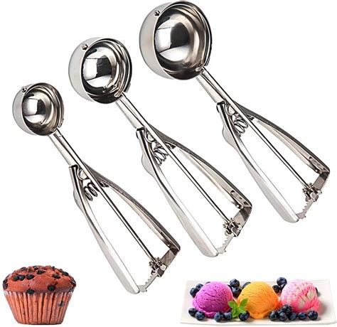 Cookie Scoop Set Of 3 Stainless Steel Ice Cream Scooper With Trigger