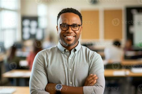 Smiling African American Man Wearing Glasses Teaching In Classroom Ai