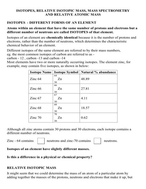 Isotopes Relative Atomic Mass And Mass Spectrometry