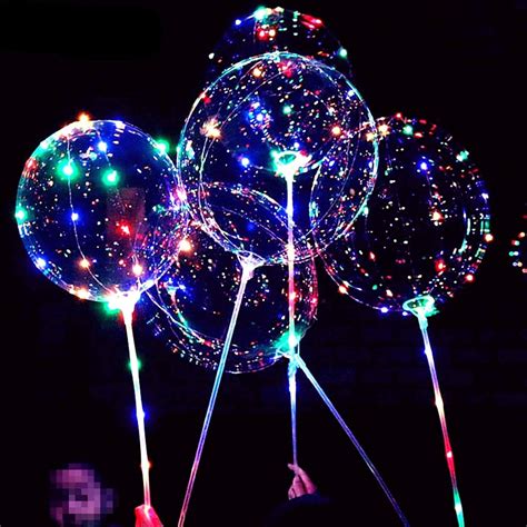 Packs Led Light Up Bobo Balloons With Sticks Levels Flashing Lights