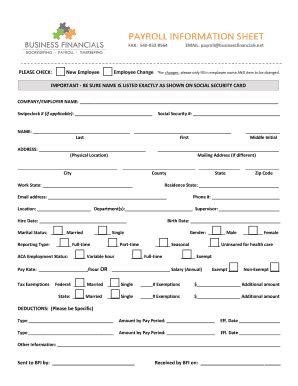 Payroll Information Sheet Complete With Ease AirSlate SignNow