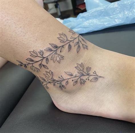 Floral Ankle Tattoo Wrap Around Dainty Floral Wrap Around Ankle Tattoo