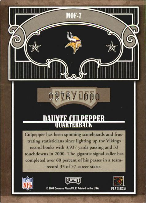 Absolute Memorabilia Marks Of Fame Mof Daunte Culpepper