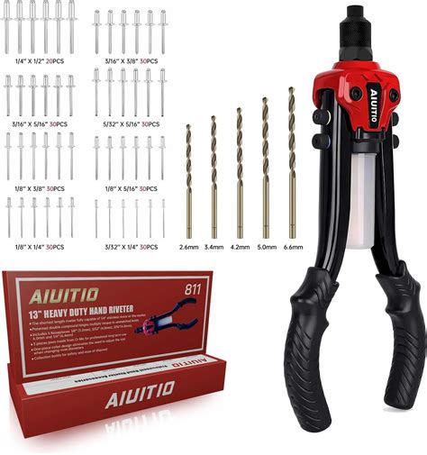 Rivet Gun Kit Pop Rivet Gun Tool With 400 Rivets And 5 Nosepieces 80 Pcs Aluminum