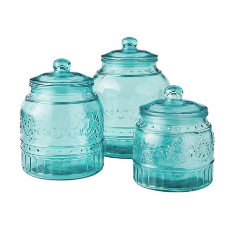 The Pioneer Woman Cassie Glass Canister Pc Set Teal Walmart